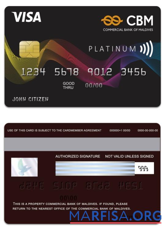 Downloadable Maldives Commercial Bank of Maldives Visa Platinum Card download for verification